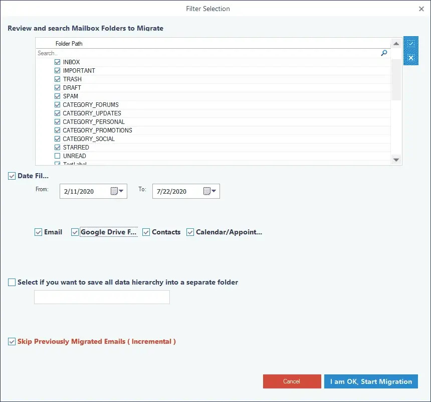 screenshot of Kernel G Suite Backup Tool